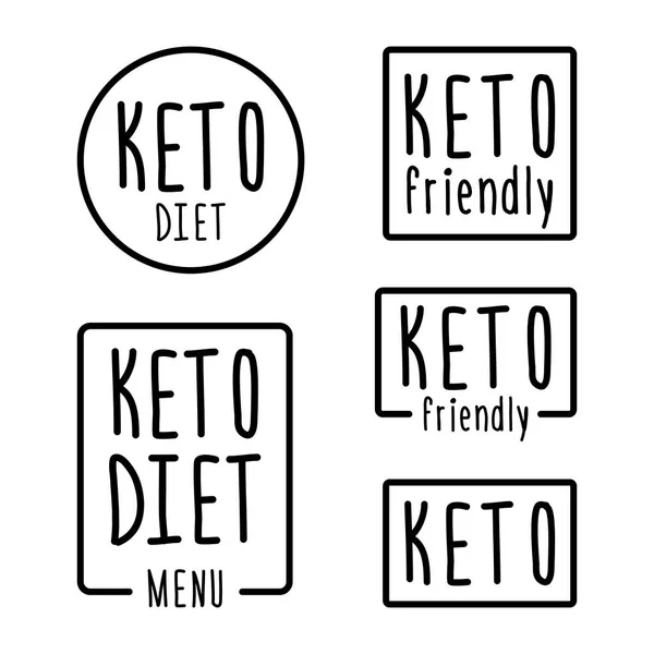 Set Hand Drawn Emblem Logo Keto Diet Linear Style Vector — Stock Vector