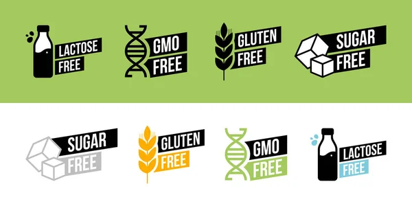 Lactose Free Sugar Free Gluten Free Gmo Free Vector Labels — Stock Vector