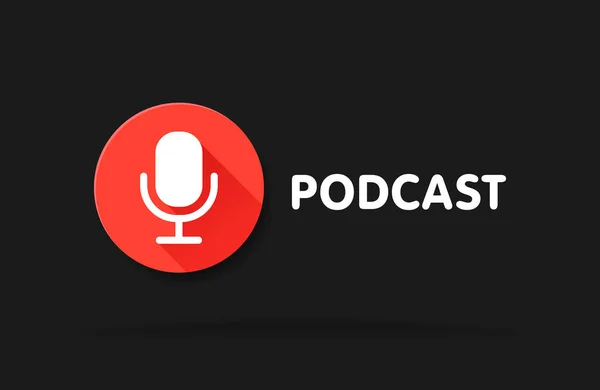 Podcast Radyo Ikonu Illüstrasyonu Stüdyo Masası Mikrofonu Yayın Metni Web — Stok Vektör