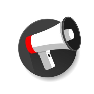 Hoparlör ya da megafon simgesi siyah çember üzerinde izole edilmiş. Vektör illüstrasyonu.