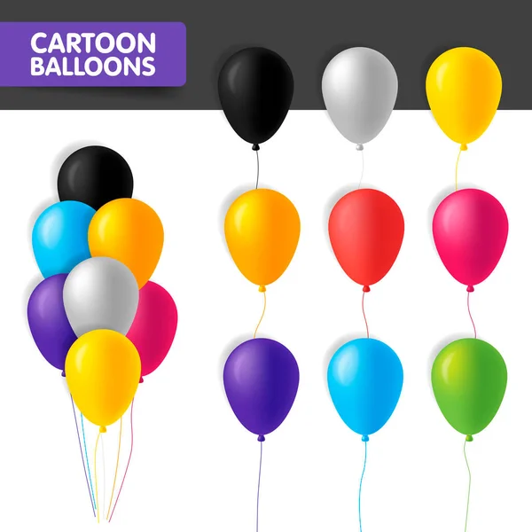 Banner Bunte Cartoon Luftballons Auf Weißem Hintergrund Vektorflache Illustration Glänzende — Stockvektor