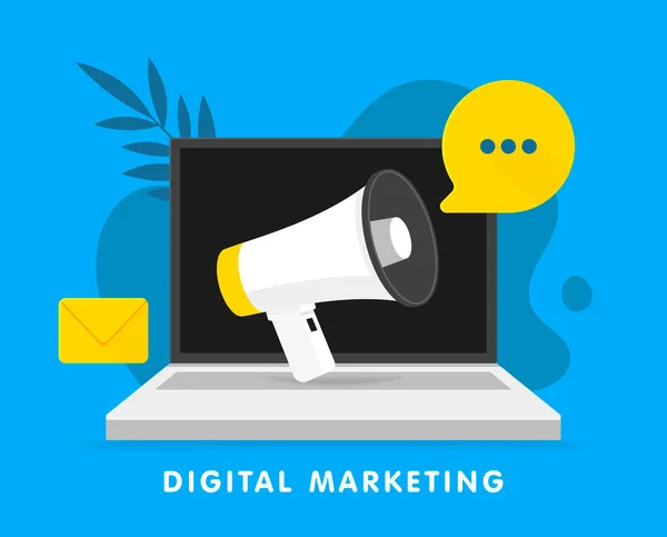 Durchsage Megafon Auf Laptop Digitales Marketingkonzept Für Soziale Netzwerke Promotion — Stockvektor