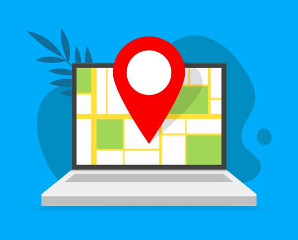 Localização Ponteiro Laptop Com Mapa Web Monitor Ilustrações Vetoriais Planas —  Vetores de Stock