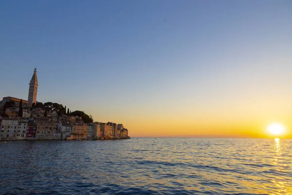 Cityscape Cidade Rovinj Pôr Sol Croácia — Fotografia de Stock