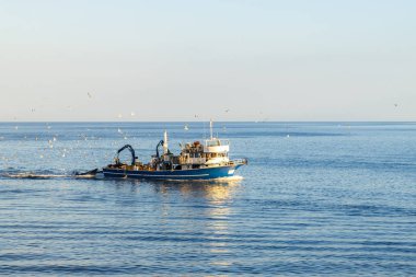 Hırvatistan güneşli bir denizde balıkçı teknesi