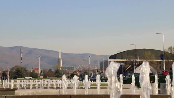 喷泉和城市景观在萨格勒布首都克罗地亚 — 图库视频影像