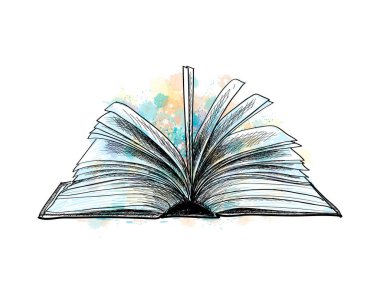 Açık kitap el çizilmiş kroki