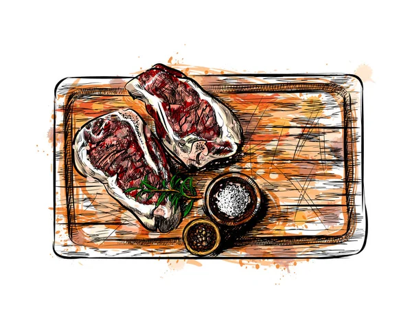 Trozos de carne en una tabla de cortar — Vector de stock