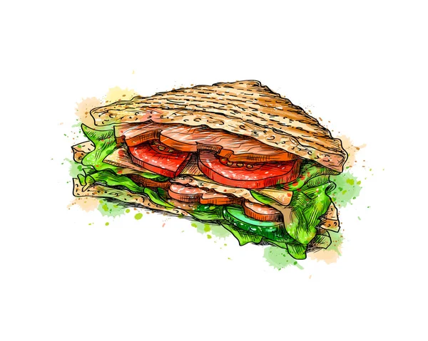 Sandwich Fast Food aus einem Spritzer Aquarell — Stockvektor