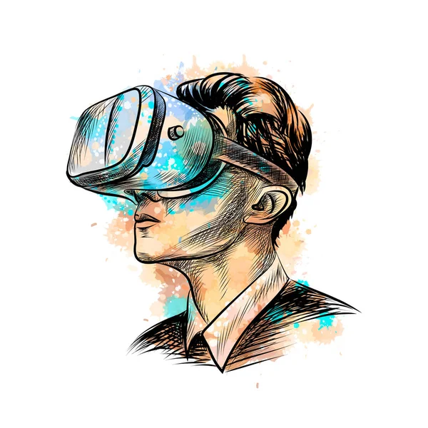 Manusia mengenakan headset realitas maya - Stok Vektor