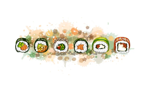 Menú de comida japonesa vegetariano conjunto — Vector de stock