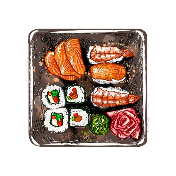 Menu de comida japonesa conjunto vegetariano — Vetor de Stock