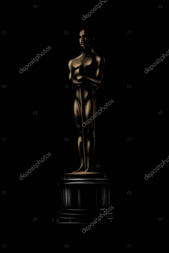 Golden award or trophy. Academy award icon on a black background. Vector illustration
