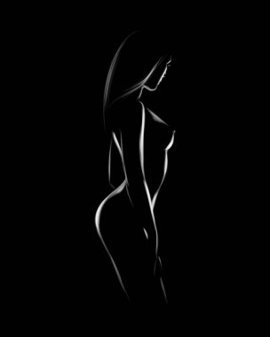 Seksi vücut çıplak kadın. Siyah bir arka plan üzerinde çıplak şehvetli güzel kız