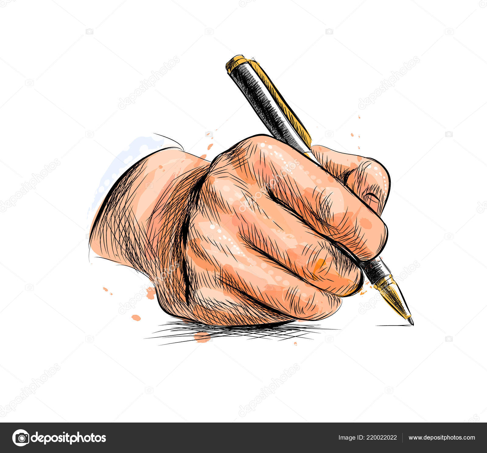 Male hand with pen from a splash of watercolor — Stock Vector © kapona