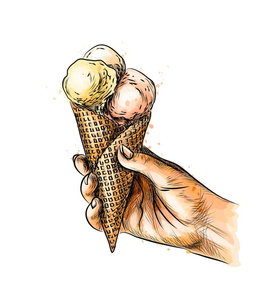 Gelato femminile a mano in cono di cialde — Vettoriale Stock