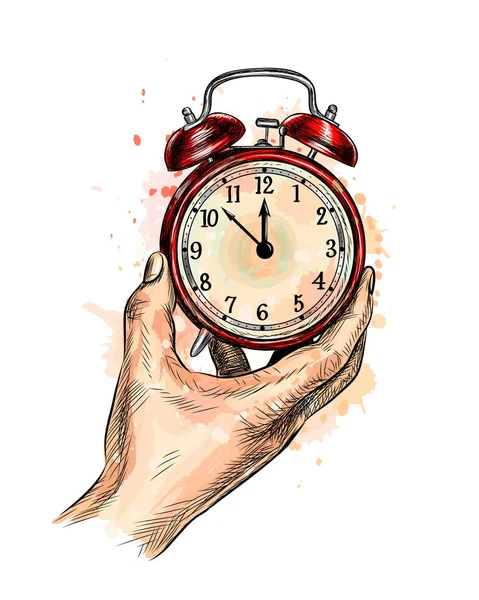 Relógio de alarme estilo clássico vintage analógico a partir de um toque de aquarela —  Vetores de Stock