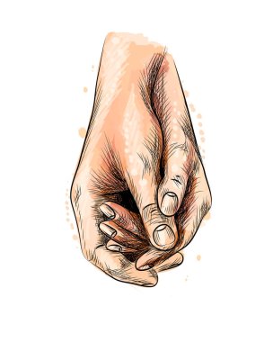 Suluboya, bir sıçrama elinden tutan iki genç aşığın çizilmiş kroki ver. Vektör çizim boyalar