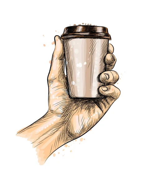 Mano maschile in possesso di una tazza di carta da caffè — Vettoriale Stock