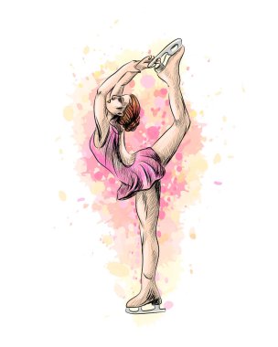 Soyut kış spor Artistik Patinaj suluboya sıçrama kızdan. Kış spor