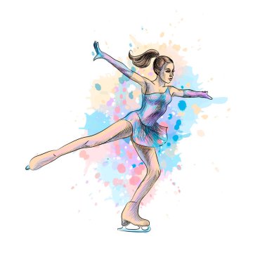 Soyut kış spor Artistik Patinaj suluboya sıçrama kızdan. Kış spor