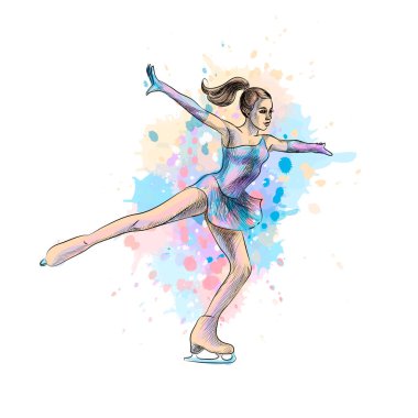 Abstract winter sport Figure skating girl from splash of watercolors. Winter sport clipart