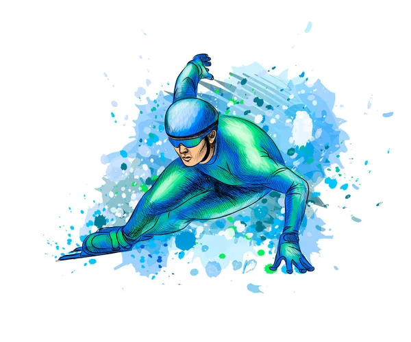 Abstrakta skridskoåkare från stänk av akvareller. Vinter sport Short track — Stock vektor