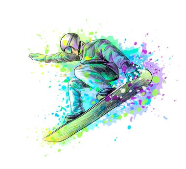 Suluboya bir sıçrama üzerinden soyut snowboarder