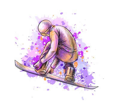 Suluboya bir sıçrama üzerinden soyut snowboarder