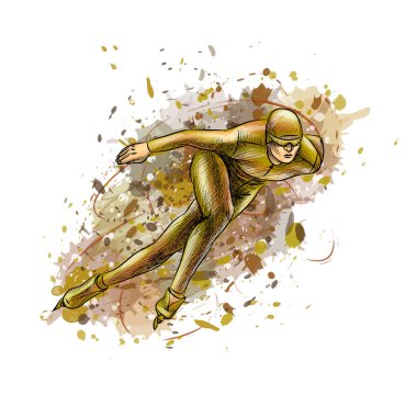 Soyut hız patenciler suluboya sıçrama üzerinden. Kış spor kısa kulvar