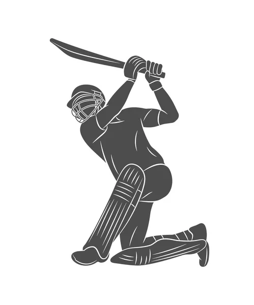 Silhouette slagman spela cricket på vit bakgrund — Stock vektor