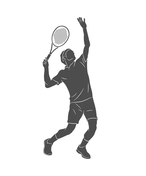 Silhouet Tennis Speler Met Een Racket Een Witte Achtergrond Vectorillustratie — Stockvector