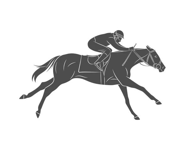 Silhouette racing horse with jockey on a white background — Stock Vector