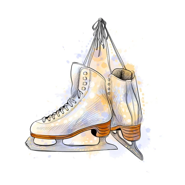 Pair of figure ice skates from a splash of watercolor — Stock Vector