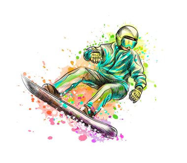 Suluboya bir sıçrama üzerinden soyut snowboarder