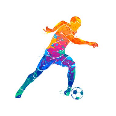 Topla suluboya sıçrama çalışan soyut futbolcu