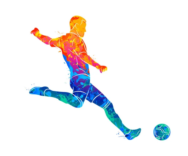 Soyut profesyonel futbol oyuncusu bir topu sıçrama suluboya ile çekim hızlı