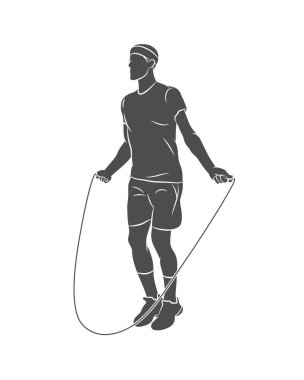 Beyaz bir arka plan üzerinde ip atlama siluet genç atlet