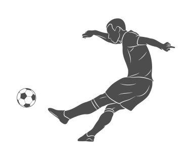 Siluet futbol oyuncu hızlı bir top beyaz bir arka plan üzerinde çekim