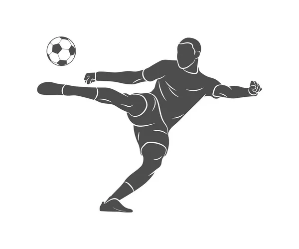 Silhouette footballeur tir rapide un ballon sur un fond blanc — Image vectorielle