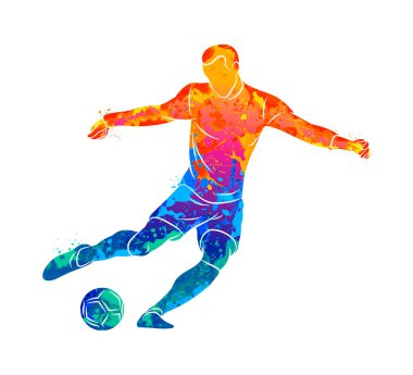 Soyut profesyonel futbol oyuncusu bir topu sıçrama suluboya ile çekim hızlı