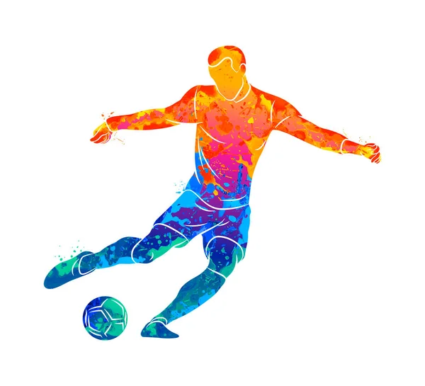 Soyut profesyonel futbol oyuncusu bir topu sıçrama suluboya ile çekim hızlı