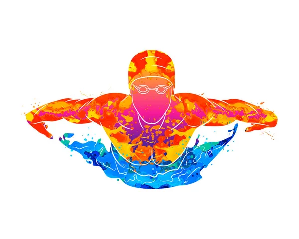 Abstract of a swimmer butterfly from splash of watercolors — Stock Vector