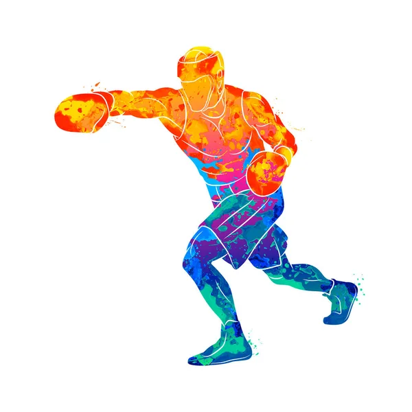 抽象的なボクサー男、水彩絵の具のしぶきから格闘 — ストックベクタ