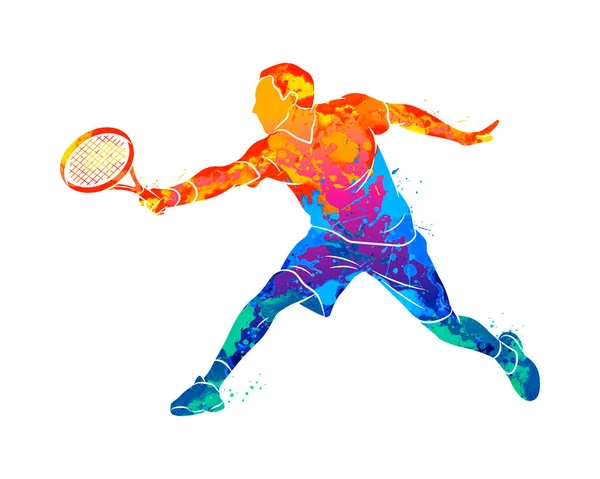 Jugador de tenis abstracto con raqueta de salpicadura de acuarelas — Vector de stock