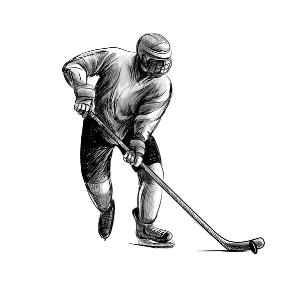Hokeista. Ręcznie rysowany szkic. Sporty zimowe — Wektor stockowy
