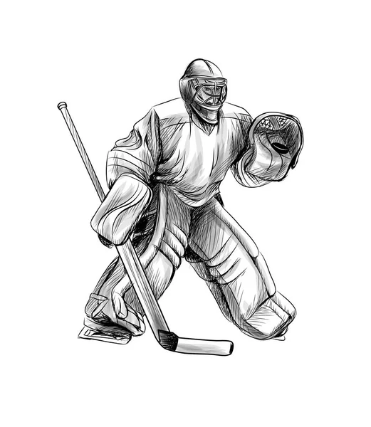 Hockey goalie player. Hand drawn sketch. Winter sport — Stock Vector