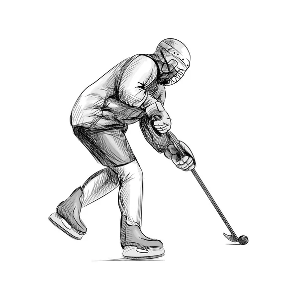 Jugador de hockey. Dibujo dibujado a mano. Deportes de invierno — Archivo Imágenes Vectoriales