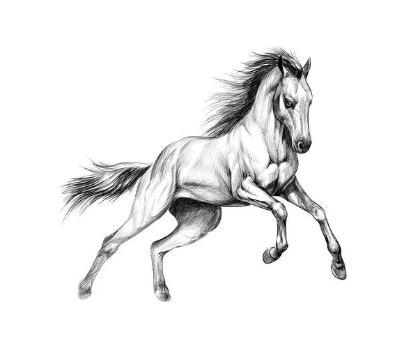 Corrida de cavalos galope em um fundo branco. Desenho desenhado à mão — Vetor de Stock