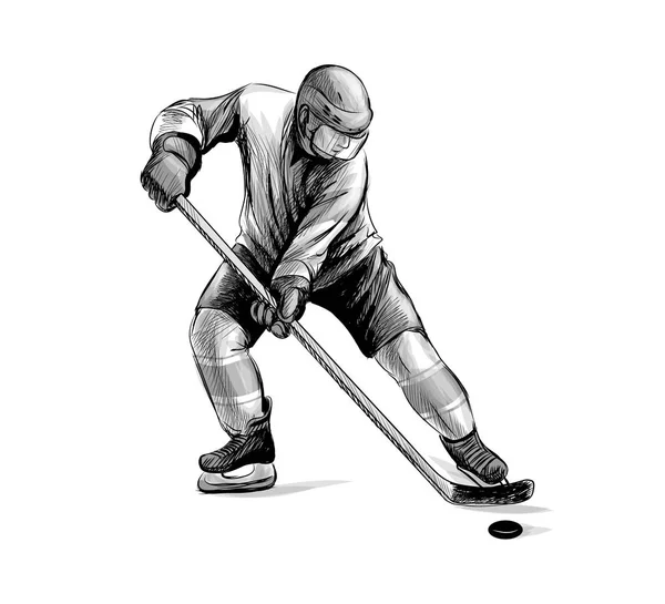 Hockey speler. Hand getekende schets. Winter sport — Stockvector